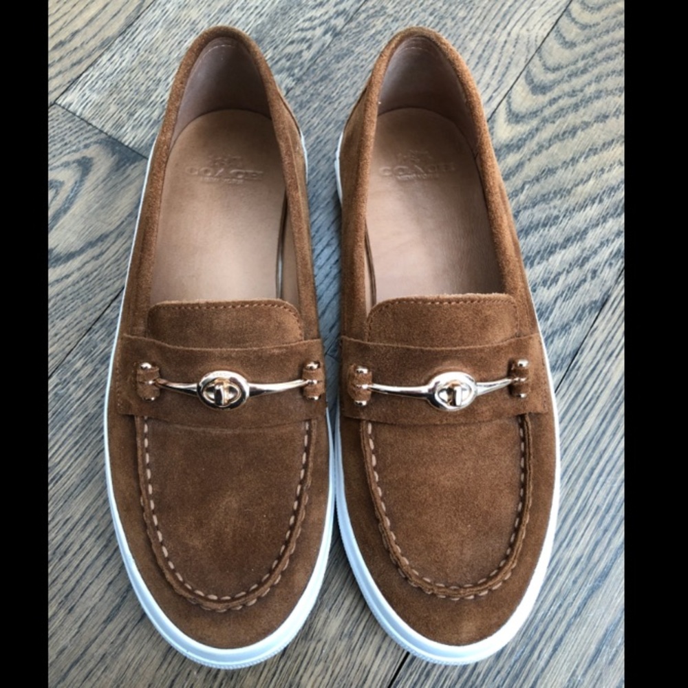Coach brown suede loafers.
